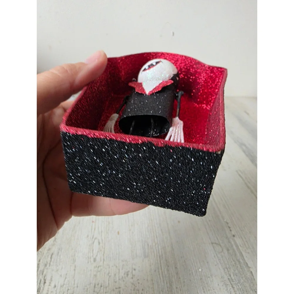 Vintage Pier 1 Dracula coffin glitter ornament Halloween decor vampire tree